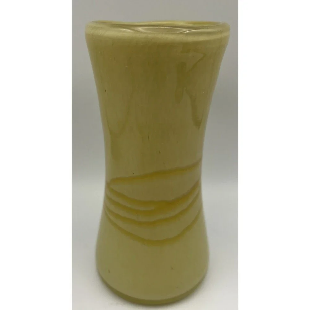 Pair of Green & Brown & Yellow Swirled Modern Art Glass Hour Glass Vases 6